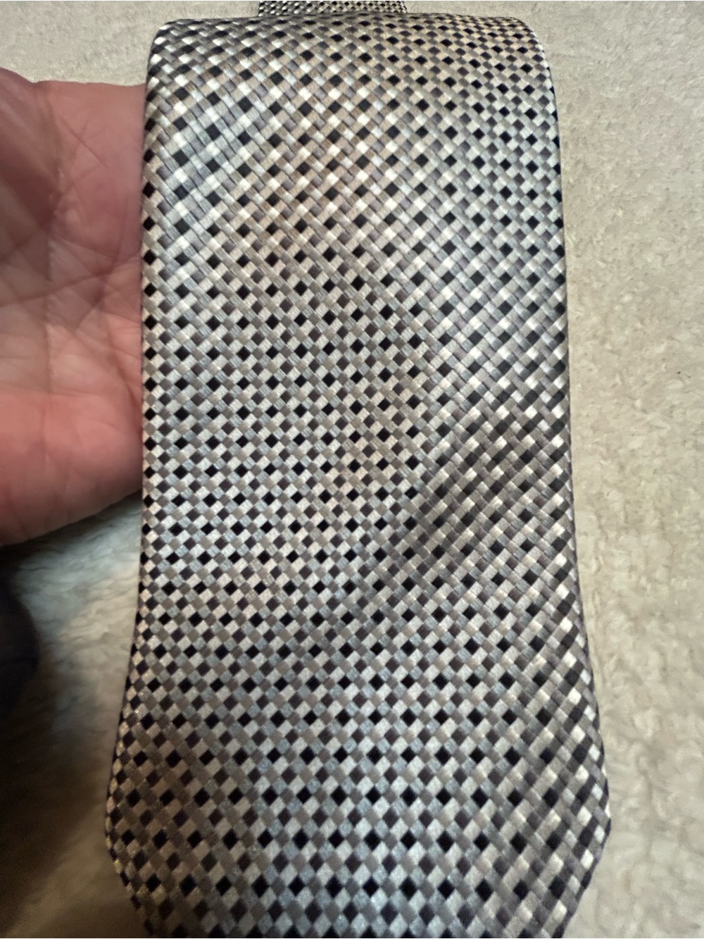 🎁3 for $30 - Silver Clip On Tie with Subtle Black Dots